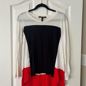 BCBGMaxAzria Colorblock Long Sleeve Top in Black, White, and Red